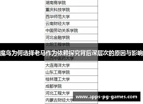 魔鸟为何选择老马作为依赖探究背后深层次的原因与影响